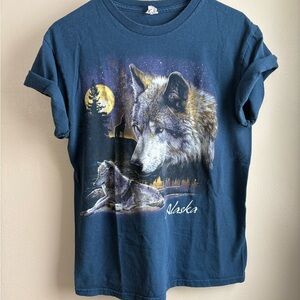Delta Midnight Blue Vintage Alaska Wolf Graphic T-Shirt